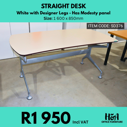 SD376 WHITE-STRAIGHT-DESK-WITH-DESIGNER-LEGS