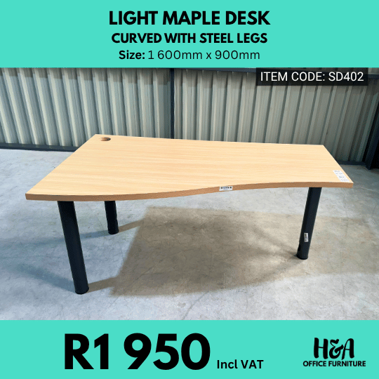 SD402 LIGHT-MAPLE-DESK-WITH-STEEL-LEGS