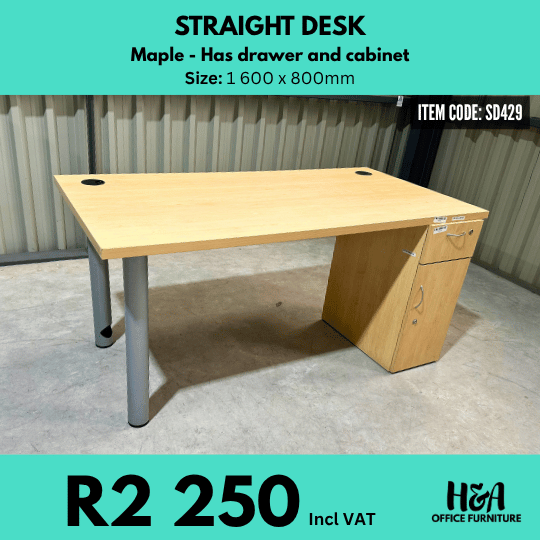 SD429 _ MAPLE-STRAIGHT-DESK-WITH-DRAWER-AND-CABINET